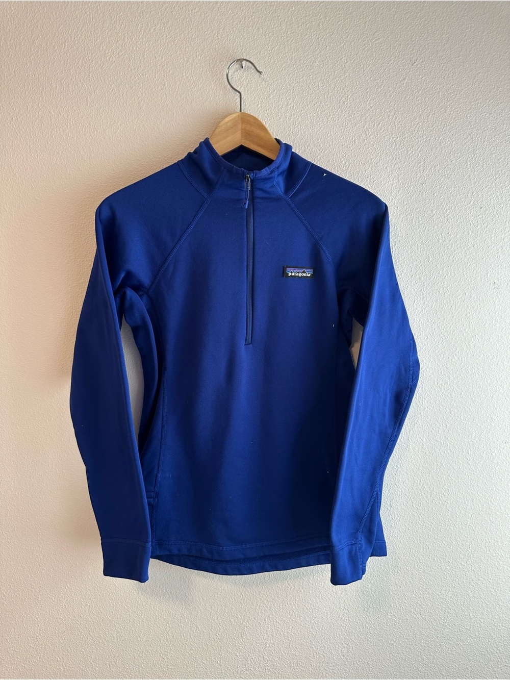 PATAGONIA Women Crosstrek 1/4 Zip Worn Wear Jacket Size Extra Small Cobalt Blue